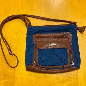 Navy and Faux Leather Crossbody Purse